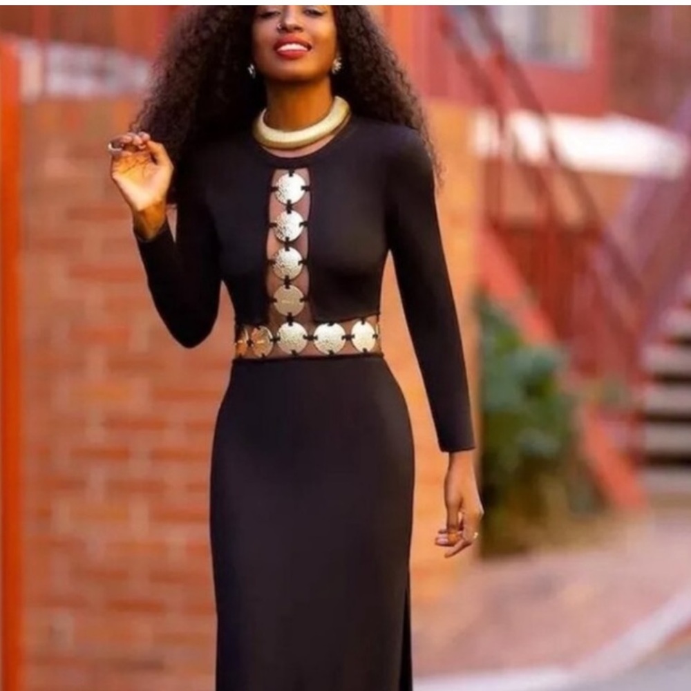 STAUD Black Dress with Gold Accents
NWT